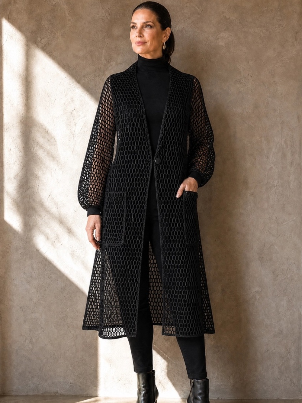 NWT Marla Wynne Layers Black Mesh Duster Topper Jacket Medium Artsy